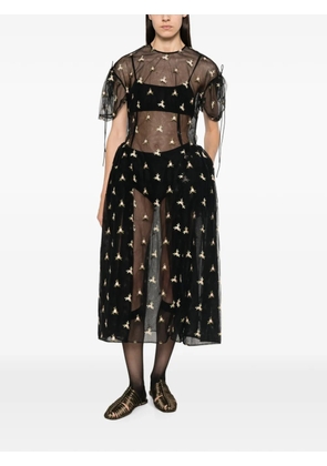 Simone Rocha floral-embroidered puff-sleeve dress - Black