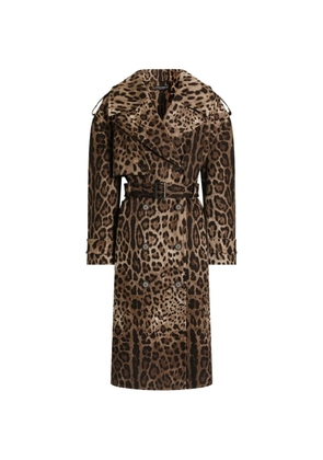 Dolce & Gabbana double-breasted leo-print cotton drill coat - Neutrals
