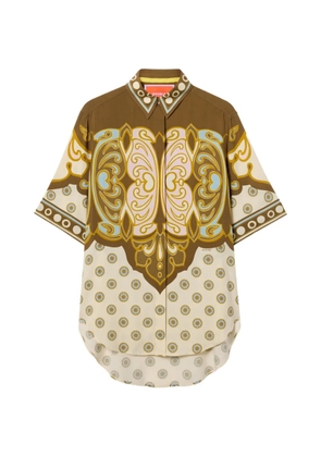 La DoubleJ Cocoon placée brown in viscose voile Club shirt - Green