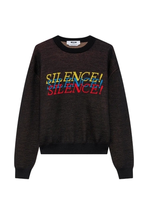 MSGM slogan-intarsia crew-neck sweater - Brown