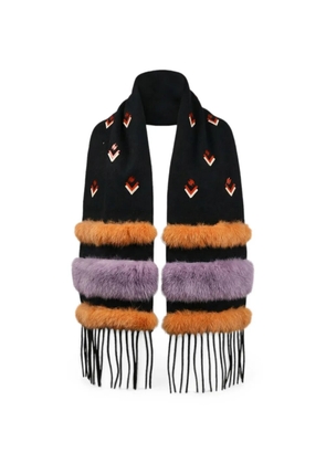 Valentino Garavani geometric-pattern faux-fur-trim scarf - Black