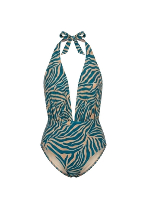 Anjuna zebra-print halterneck swimsuit - Blue