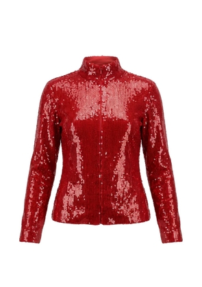 Valentino Garavani sequinned high-neck zip-up jacket - Red
