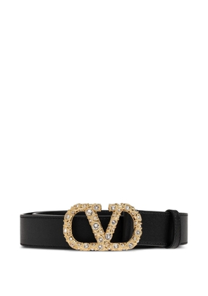 Valentino Garavani VLogo crystal-embellished leather belt - Black
