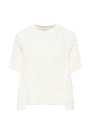 sacai cable-knit panelled short-sleeve sweater - White