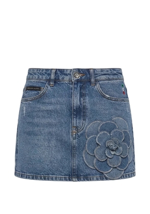 Philipp Plein denim mini skirt rose strass - Blue