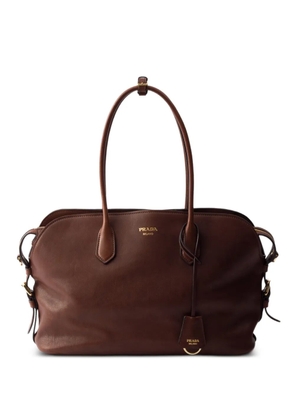 Prada large Signet leather tote bag - Brown