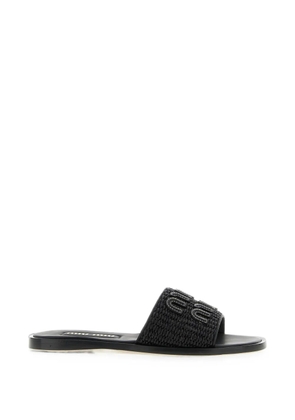 Miu Miu logo-patch woven slides - Black