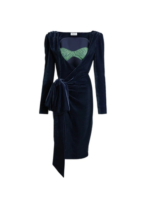 Balmain velvet dress with lace bra and tie detail - Blue