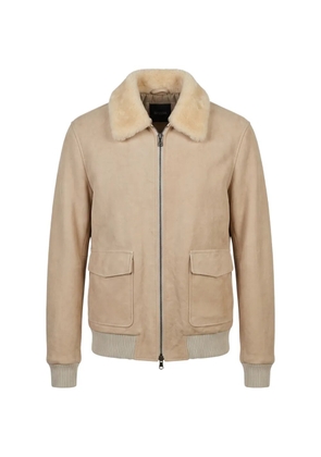 Barba shearling-collar leather jacket - Neutrals