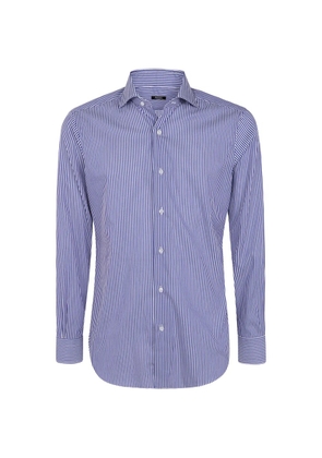 Barba vertical-stripe cotton shirt - Blue
