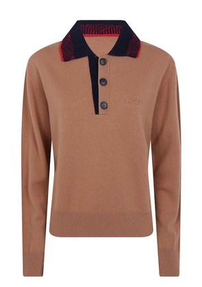 Nº21 wool polo-collar sweater - Brown