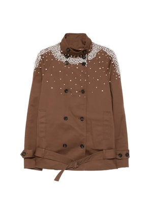 Giuseppe Di Morabito faux-pearl embellished belted coat - Brown