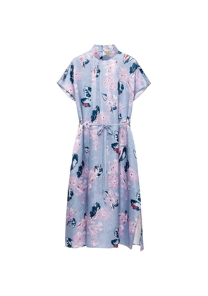Shanghai Tang floral-print silk midi dress - Blue