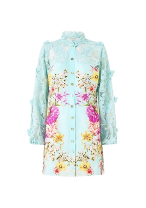 Camilla lace-sleeve mini dress - Blue