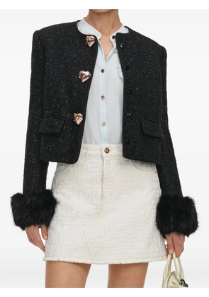 Self-Portrait black metallic boucle fur cuff jacket