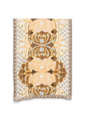 La DoubleJ abstract-print frayed scarf - Brown