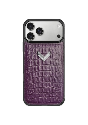 VELANTE alligator-effect leather iPhone 17 Pro phone case - Purple
