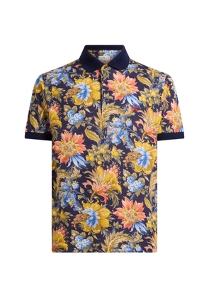 ETRO cotton-pique polo shirt with plain-colour details and floral-motif - Blue