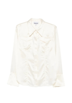 GANNI satin-finish flap-pocket shirt - White