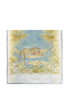 Ferragamo floral-print leopard-motif scarf - Blue