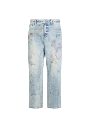 FOUND Hand Art graphic-print panelled jeans - Blue