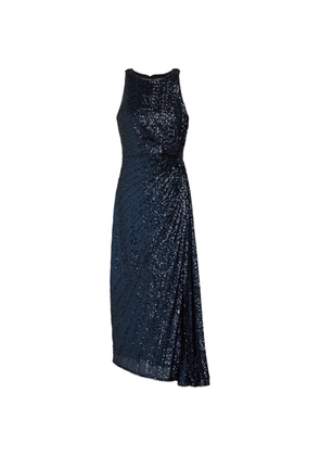 Badgley Mischka wrap-effect sequined dress - Blue
