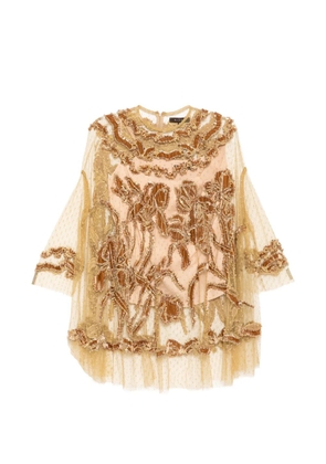 Biyan bead-embellished floral-appliqué top - Neutrals
