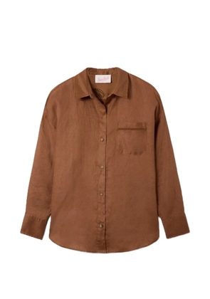 MC2 Saint Barth brown linen Cristal shirt with perforated embroidery