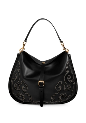 ETRO maxi leather pony bag with Texan embroidery - Black
