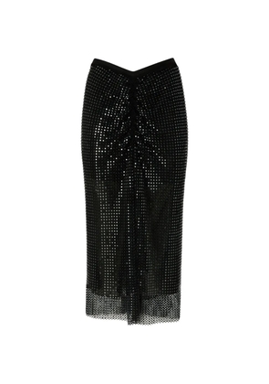 PINKO mesh-effect calf-length skirt with rhinestones - Black