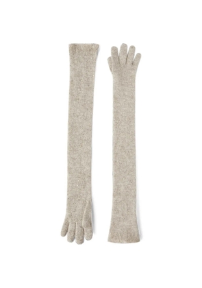 Brunello Cucinelli lace flowers knit long gloves in sparkling mohair and virgin wool - Neutrals