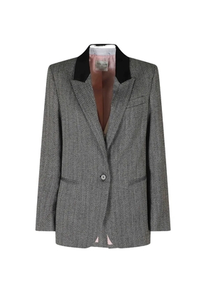 Forte Forte herringbone-pattern velvet-collar jacket - Grey