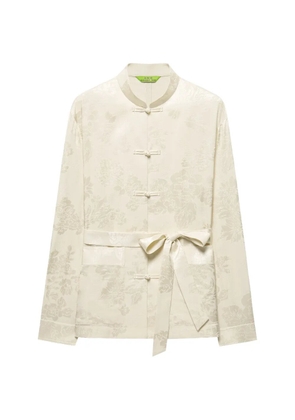 Shanghai Tang floral-jacquard belted shirt - Neutrals