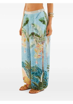 FARM Rio blue embroidered side-buttons balloon pants