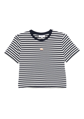 Maison Kitsuné Baby fox-embroidered striped cropped top - Blue