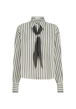 Brunello Cucinelli striped silk poplin shirt with virgin wool foulard - White