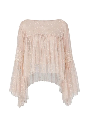 Alberta Ferretti dotted sheer-lace flared blouse - Pink