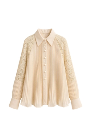 Edward Achour Paris floral-lace pleated shirt - Neutrals