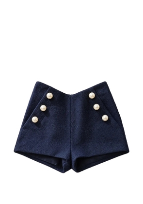 Edward Achour Paris faux-pearl embellished tweed shorts - Blue