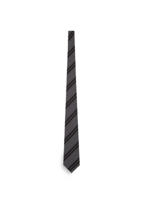 Saint Laurent wide striped tie in silk jacquard - Black