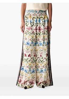 adidas floral-print side-stripe palazzo pants - Neutrals