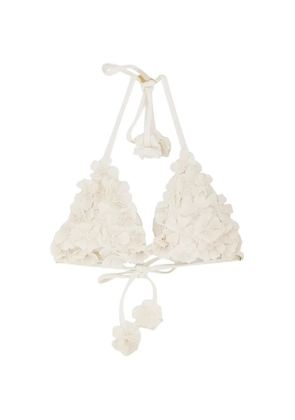 PatBO Sunstone floral-appliqué beaded bikini top - White