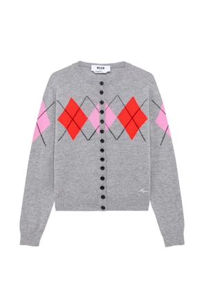 MSGM argyle-pattern button-up cardigan - Grey