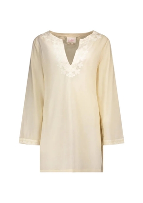 MC2 Saint Barth Cedy embroidered-trim V-neck dress - Neutrals