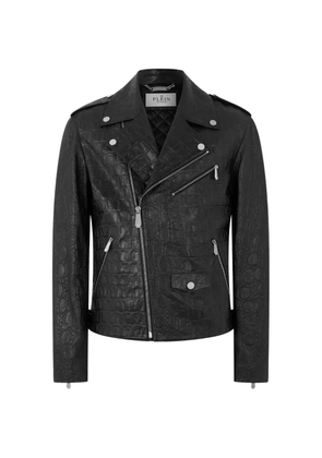 Philipp Plein crocodile-effect biker jacket - Black