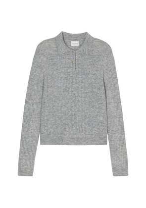 Closed ribbed-knit long-sleeve polo shirt - Grey