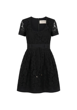 Valentino Garavani lace-overlay belted dress - Black
