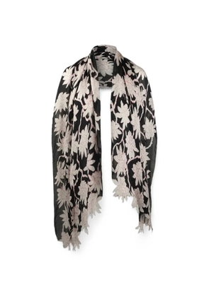 Valentino Garavani floral-print frayed scarf - Black