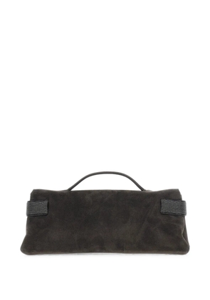 Brunello Cucinelli monili-embellished suede clutch bag - Brown